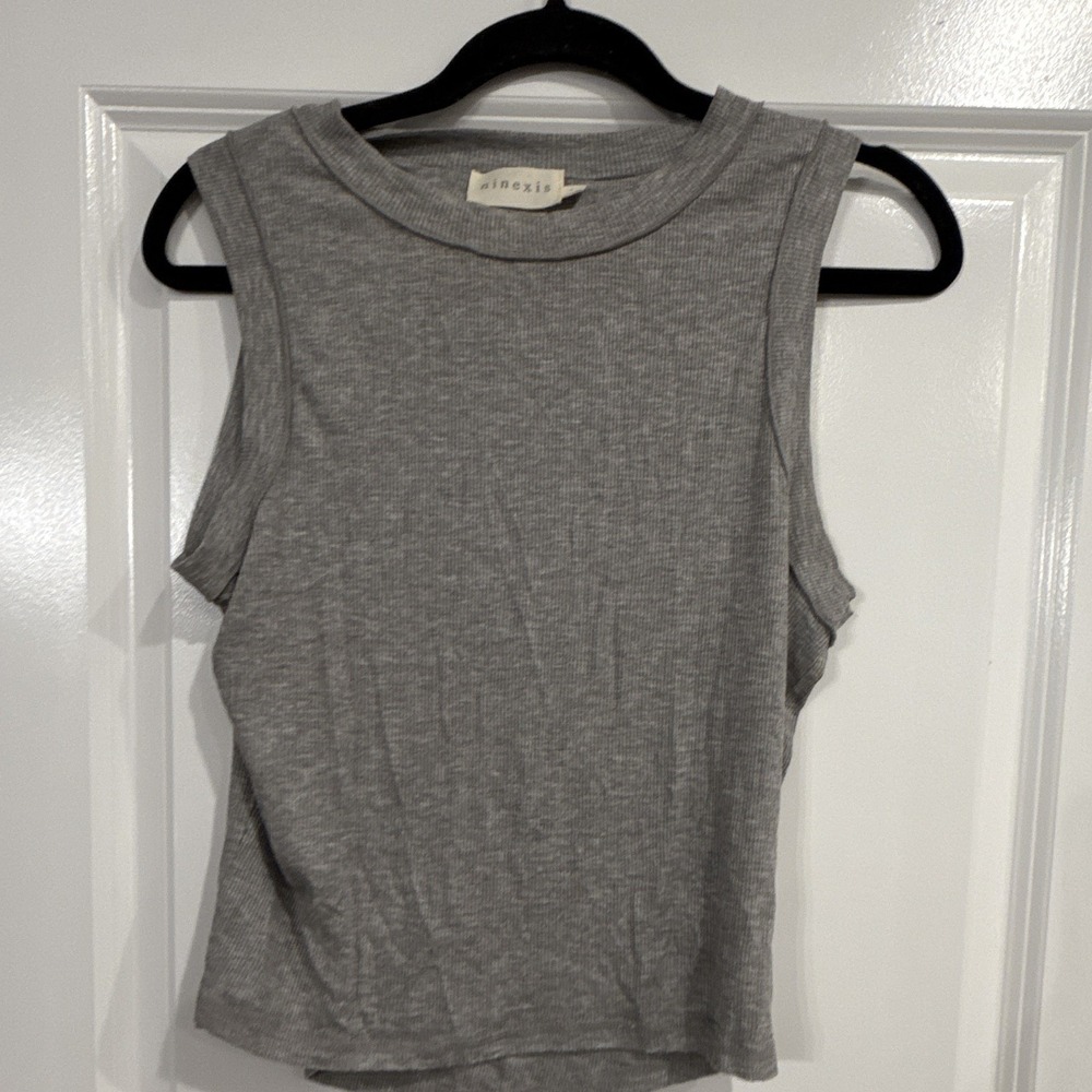 Ninexis Womens Large Gray Ribbed Tank Top Sleeveless Crew Neck Casual Basic